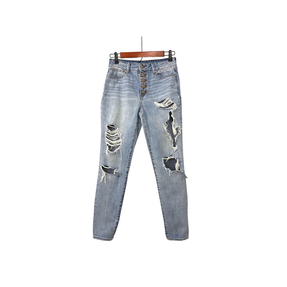Rewash Blue Distressed Denim Button Fly Low Waist Boyfriend Jeans Size 5 | 27